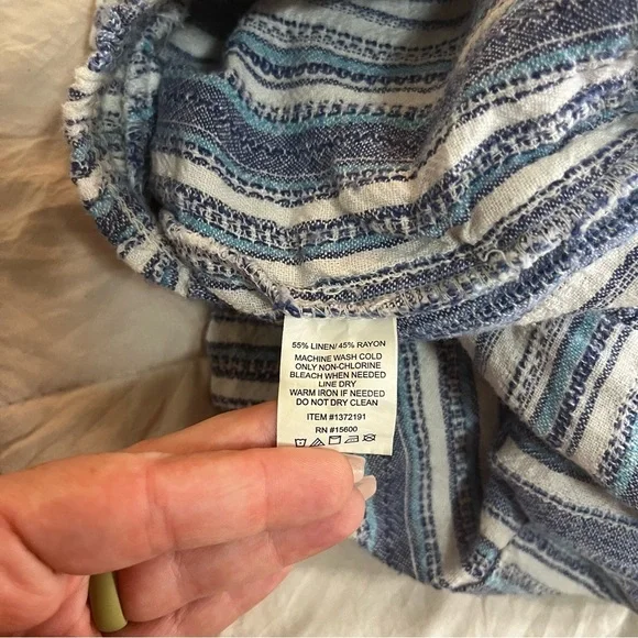 Briggs Women’s Linen Striped Boho Shorts Blue White Breathable Stretchy Waist M - Picture 7 of 7